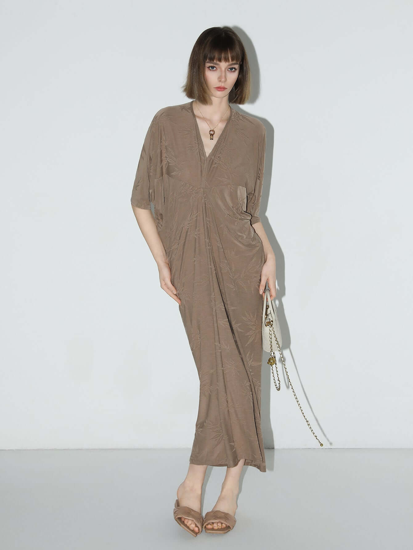 shawl neck bamboo jacquard knit maxi dress all mocha 2