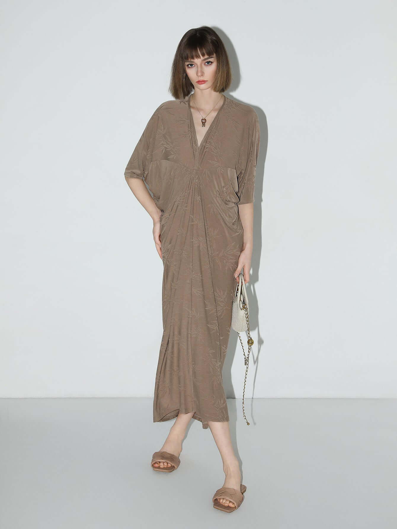 shawl neck bamboo jacquard knit maxi dress all mocha 3
