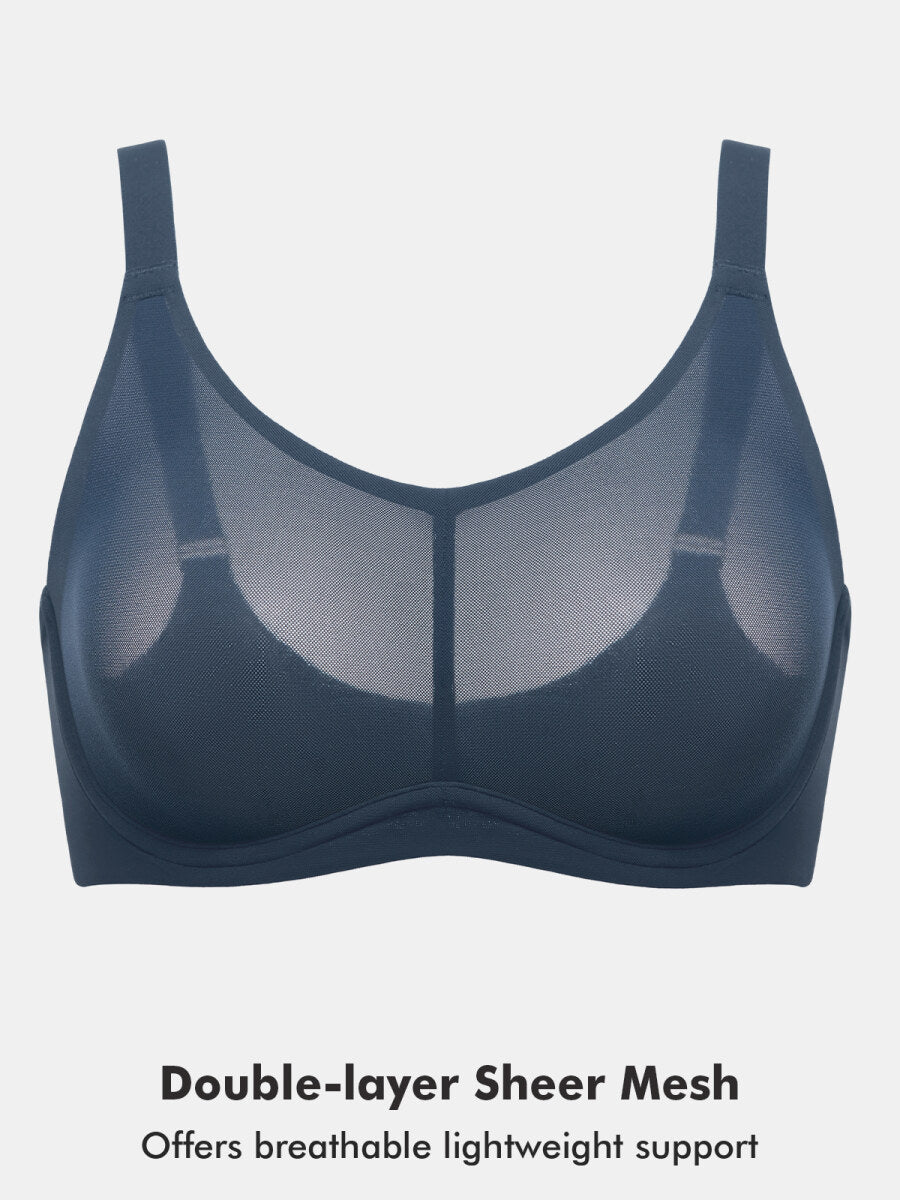 Sheer Double - Layer Mesh Full Coverage Underwire Support Bra