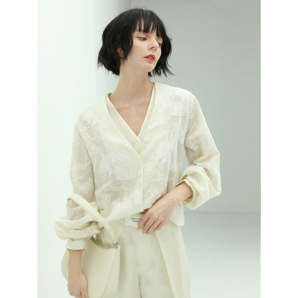 sheer floral ivory lace long sleeve shirt all ivory 3