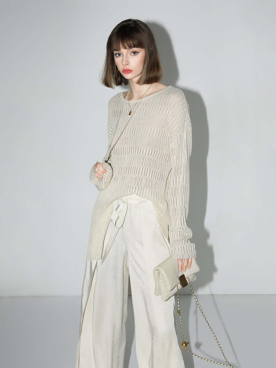 Sheer Knit Top with Asymmetrical Hem - 0cm