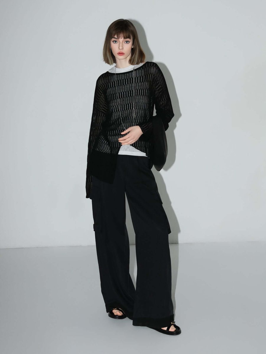 Sheer Knit Top with Asymmetrical Hem - 0cm