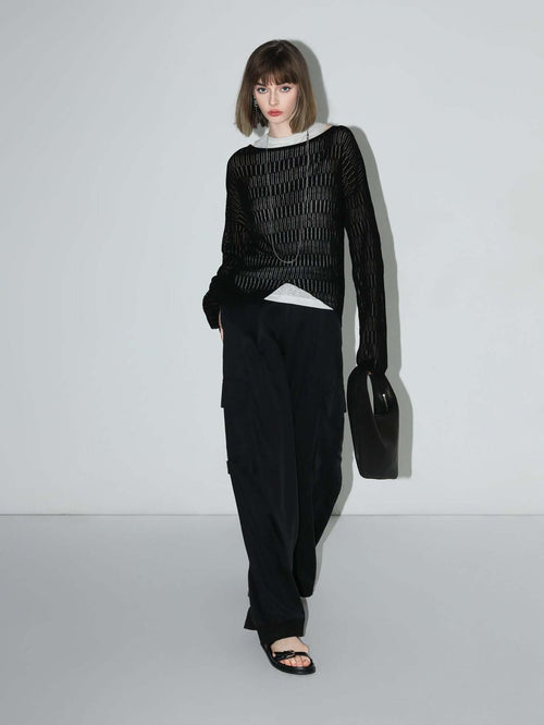 Sheer Knit Top with Asymmetrical Hem - 0cm