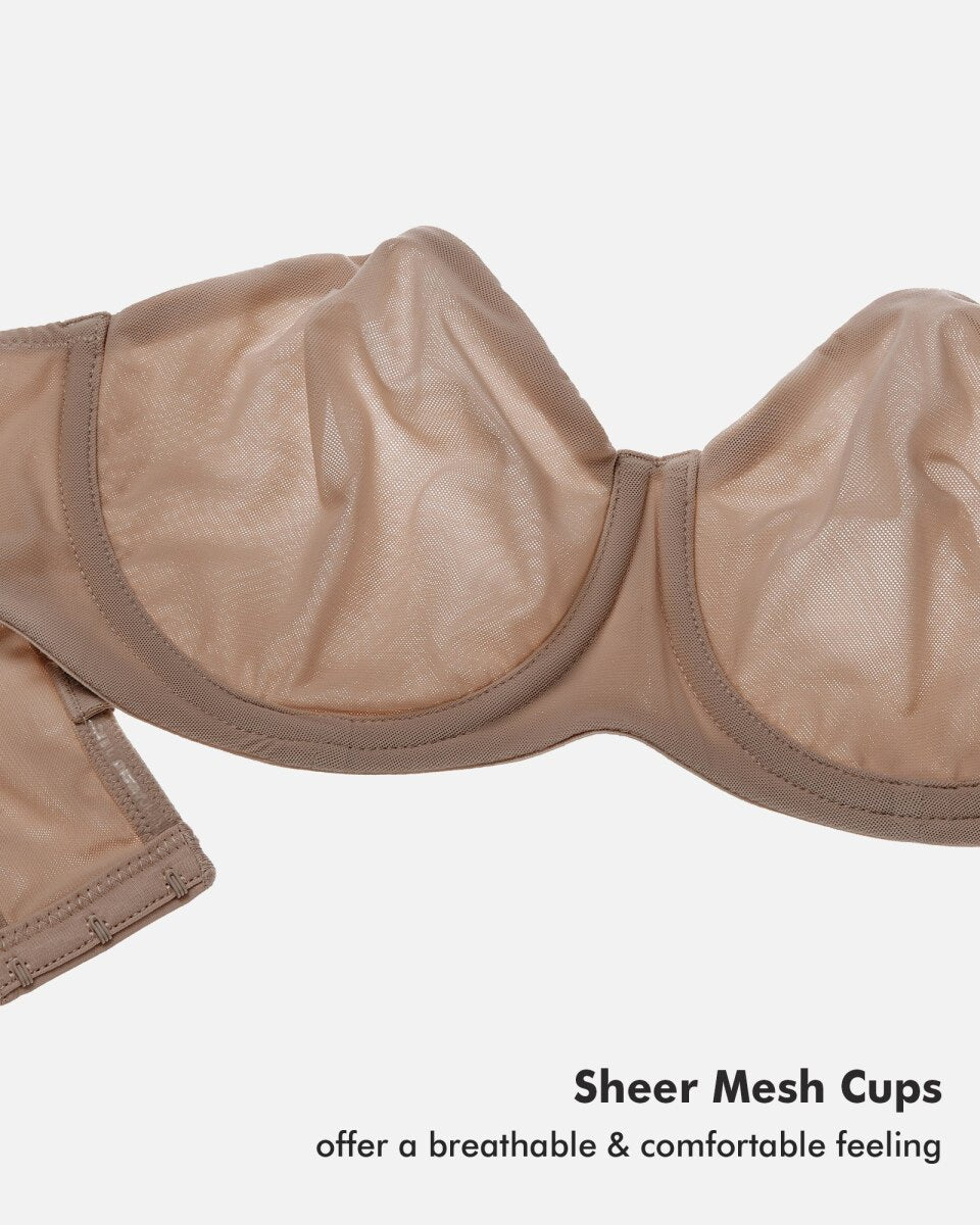 Sheer Mesh Strapless Underwire Bra