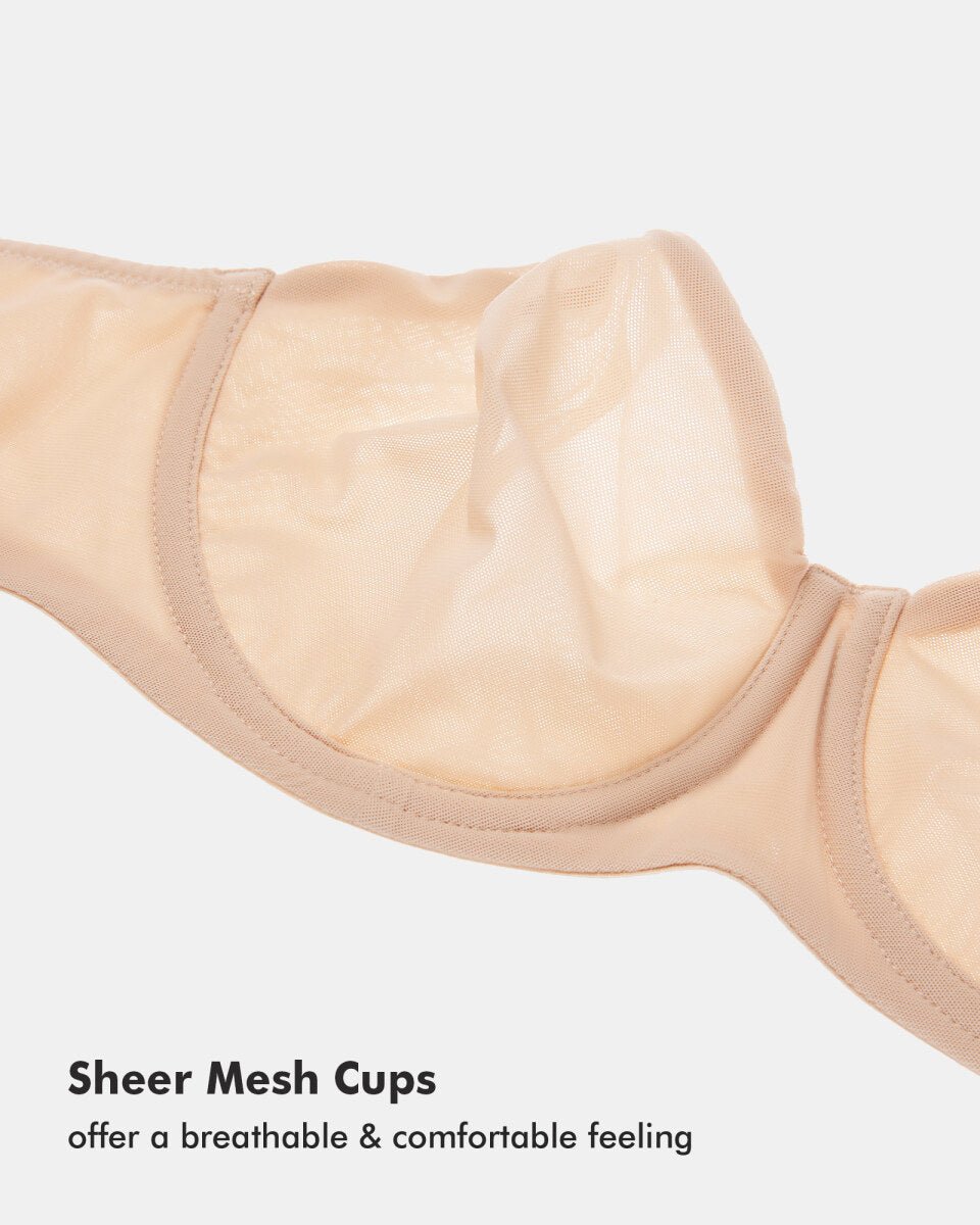 Sheer Mesh Strapless Underwire Bra