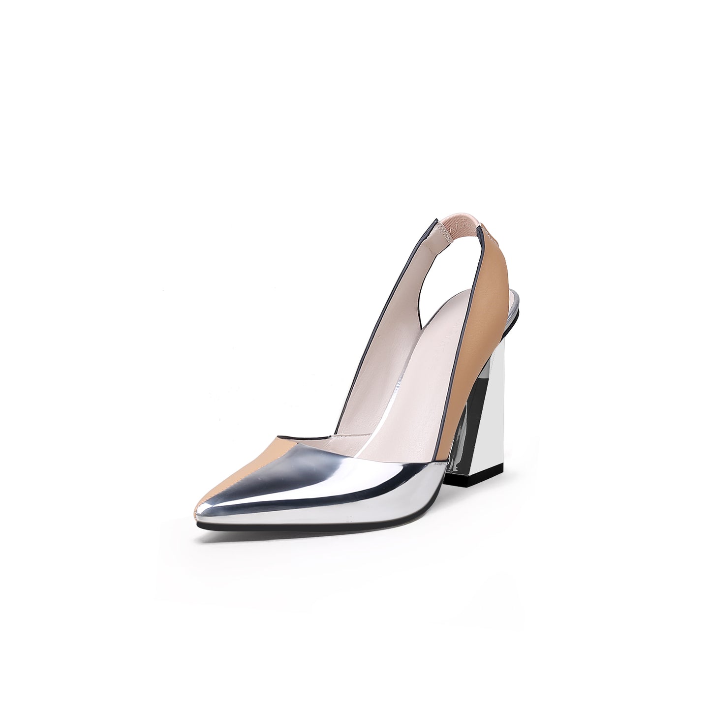shimmer slingback pointed trape heel pumps all silver 2