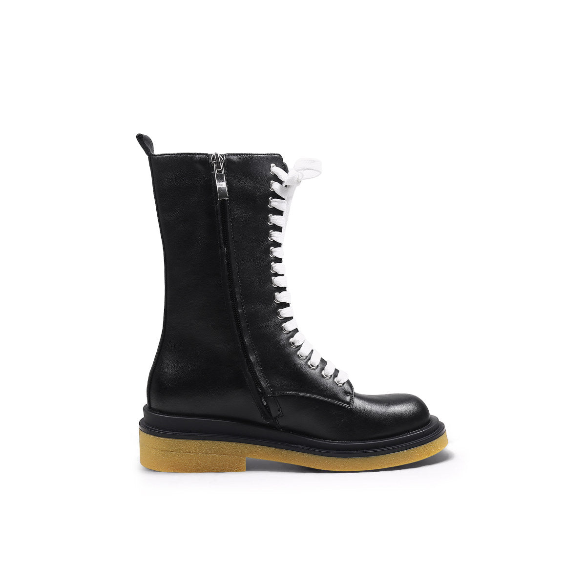 shiny lace up boots with wooden soles all black 3