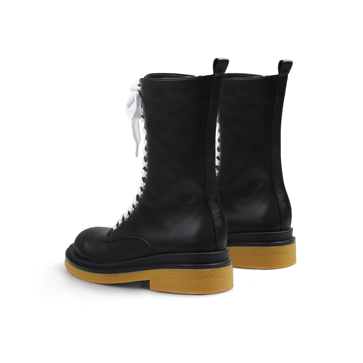 shiny lace up boots with wooden soles all black 5