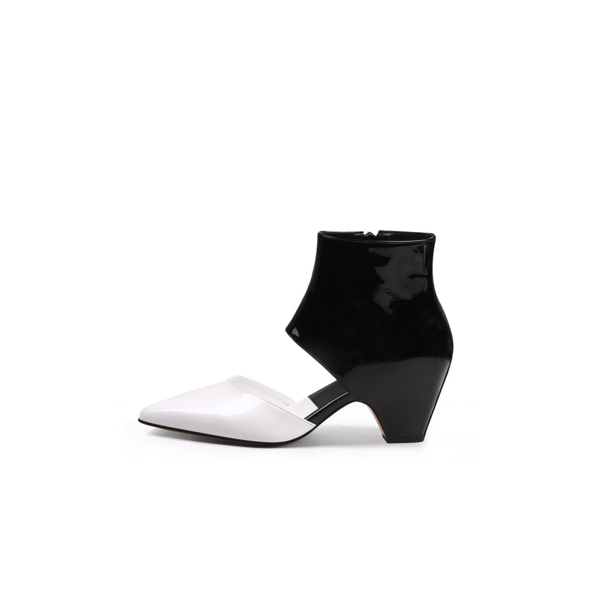 shiny leather cut out ankle boots all white 1
