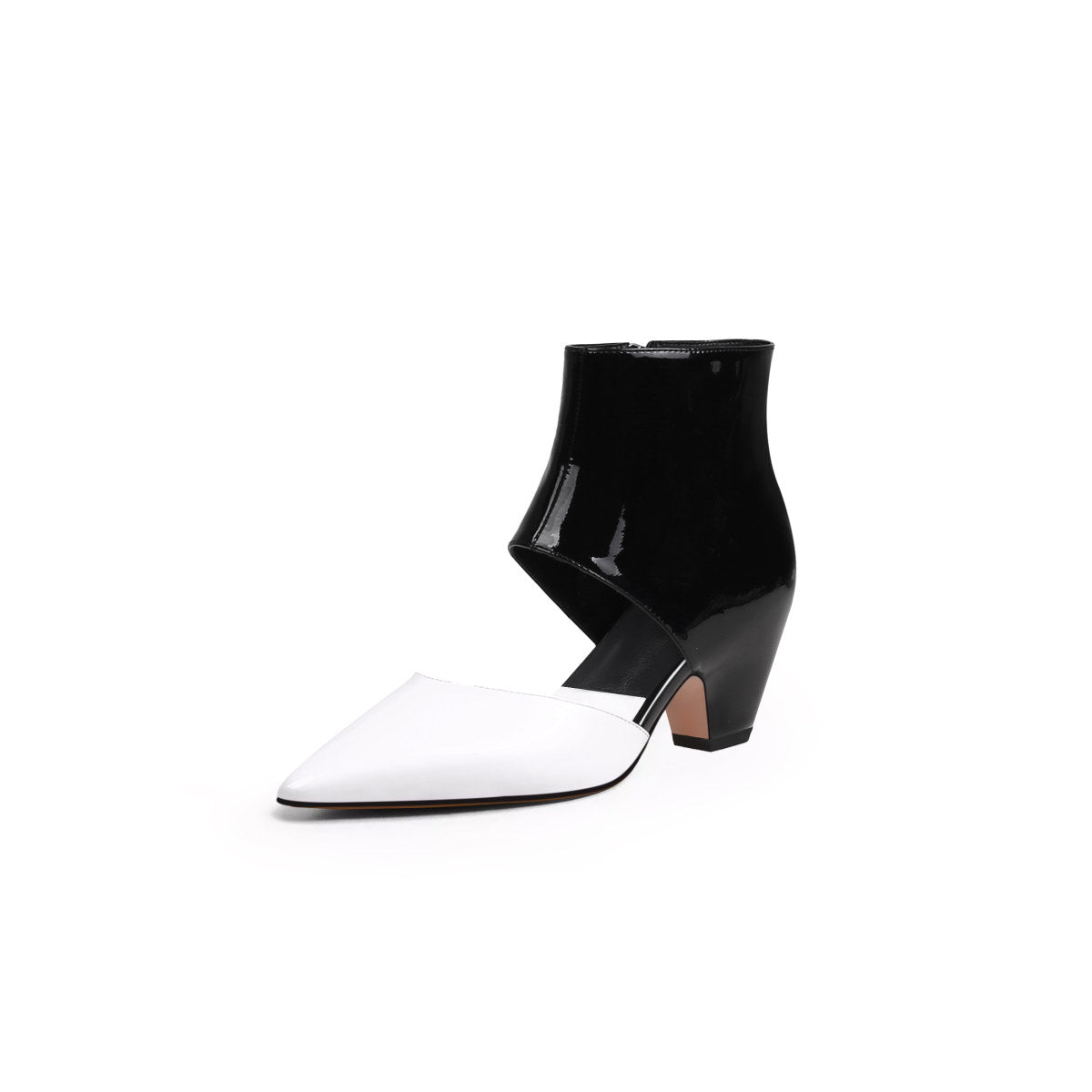 shiny leather cut out ankle boots all white 2