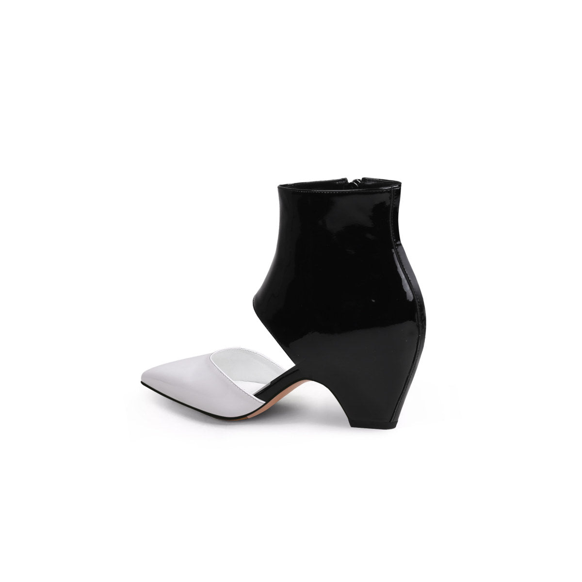 shiny leather cut out ankle boots all white 4