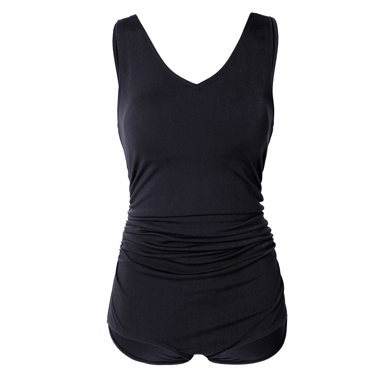 shirred athletic one piece swimsuit all black 4