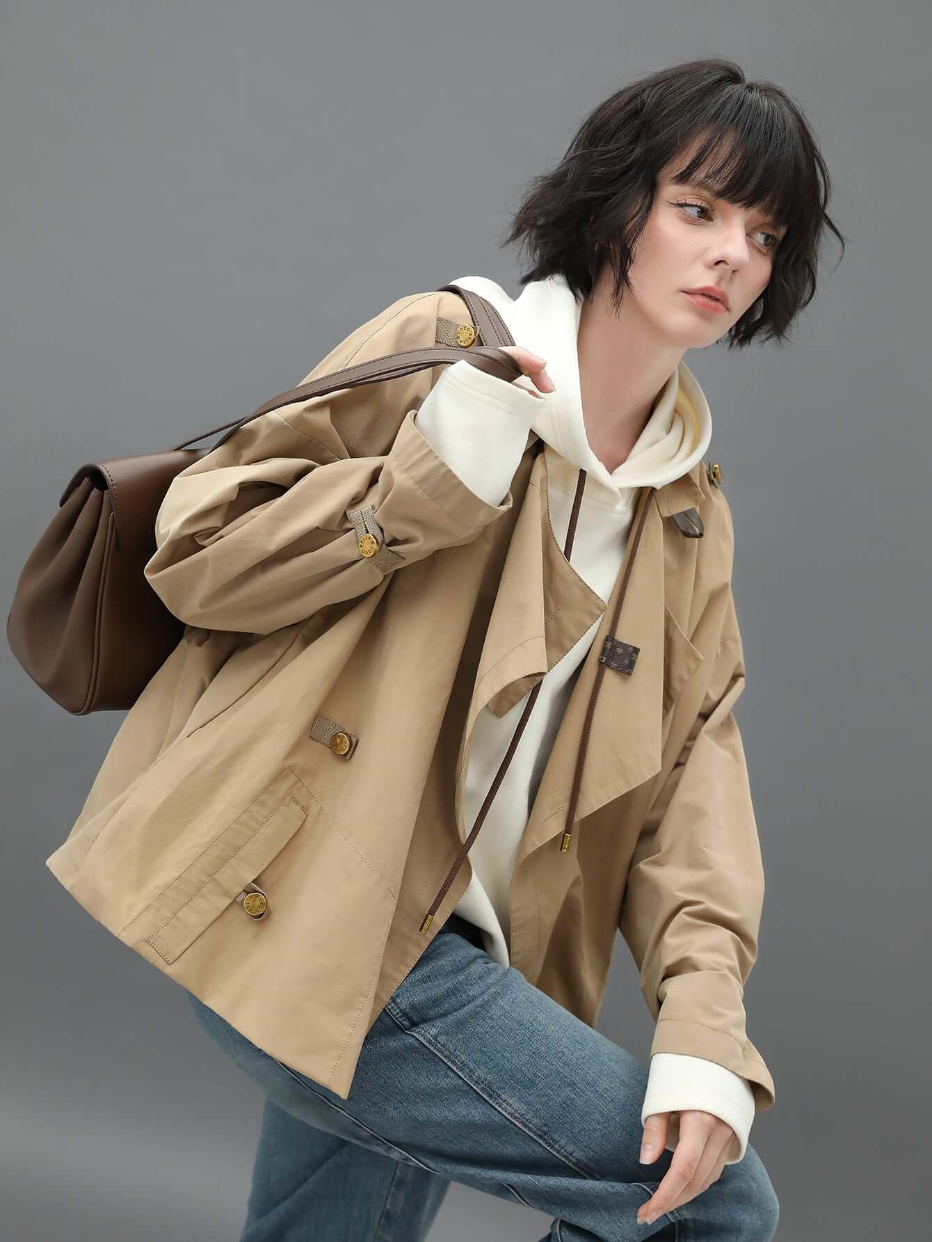 short khaki trench coat all khaki 2