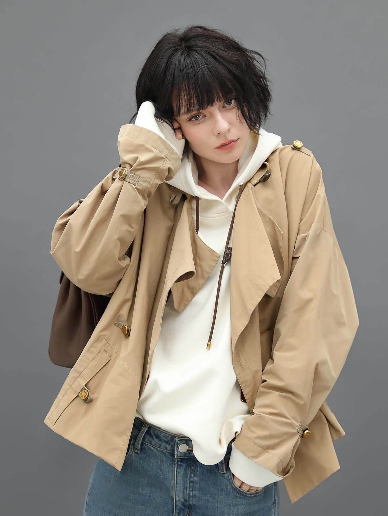 short khaki trench coat all khaki 3