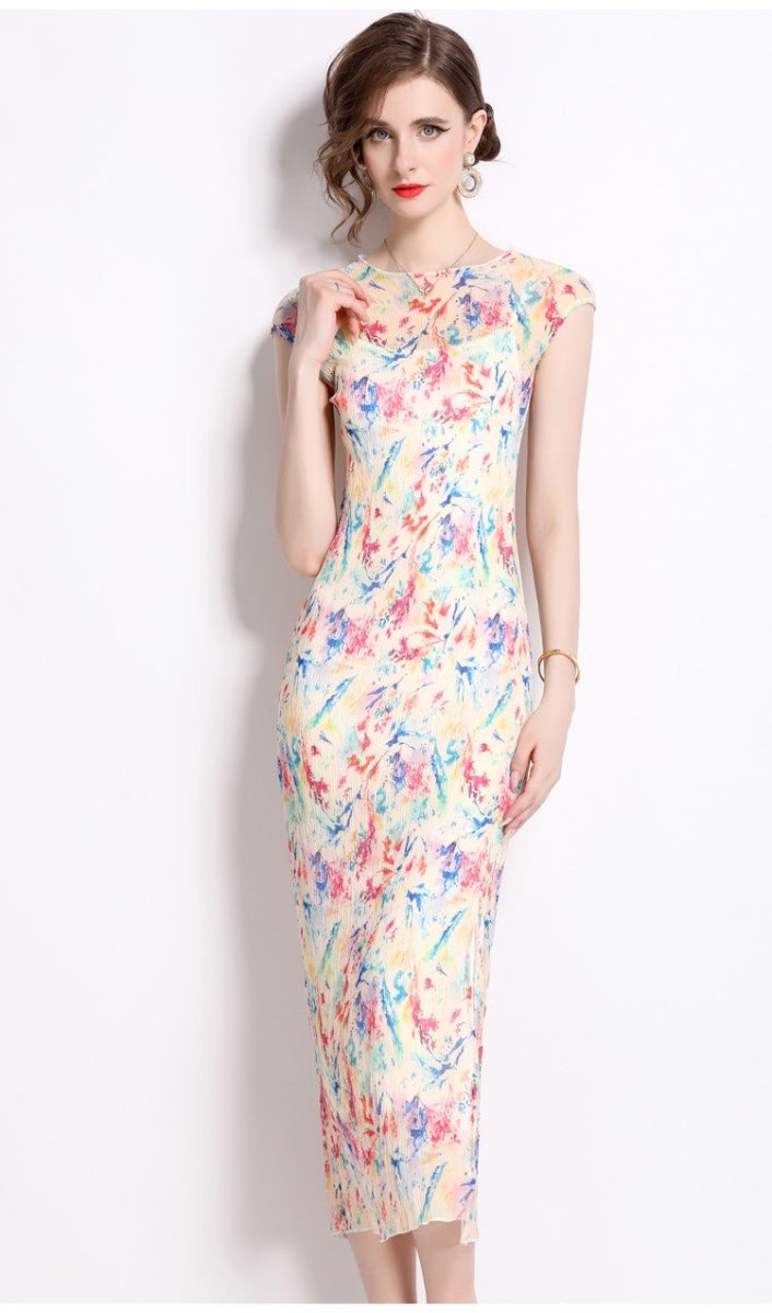 Short Sleeve Double Layer Sheer Rainbow See Through Dress - 0cm