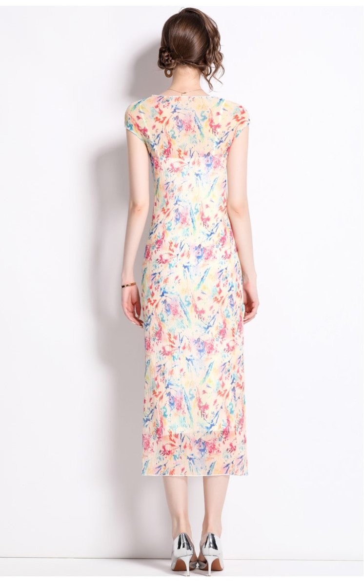 Short Sleeve Double Layer Sheer Rainbow See Through Dress - 0cm