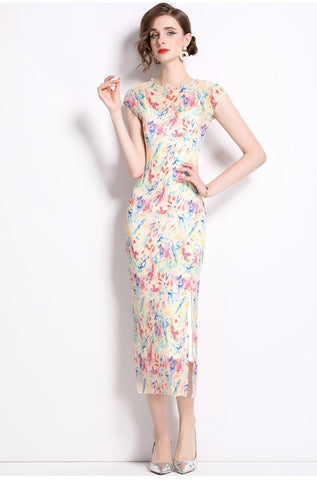 Short Sleeve Double Layer Sheer Rainbow See Through Dress