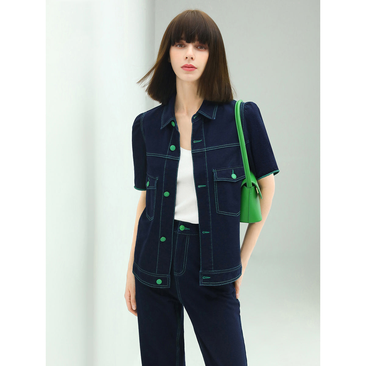 short sleeved navy blue jacket with contrast stitching all navy 1