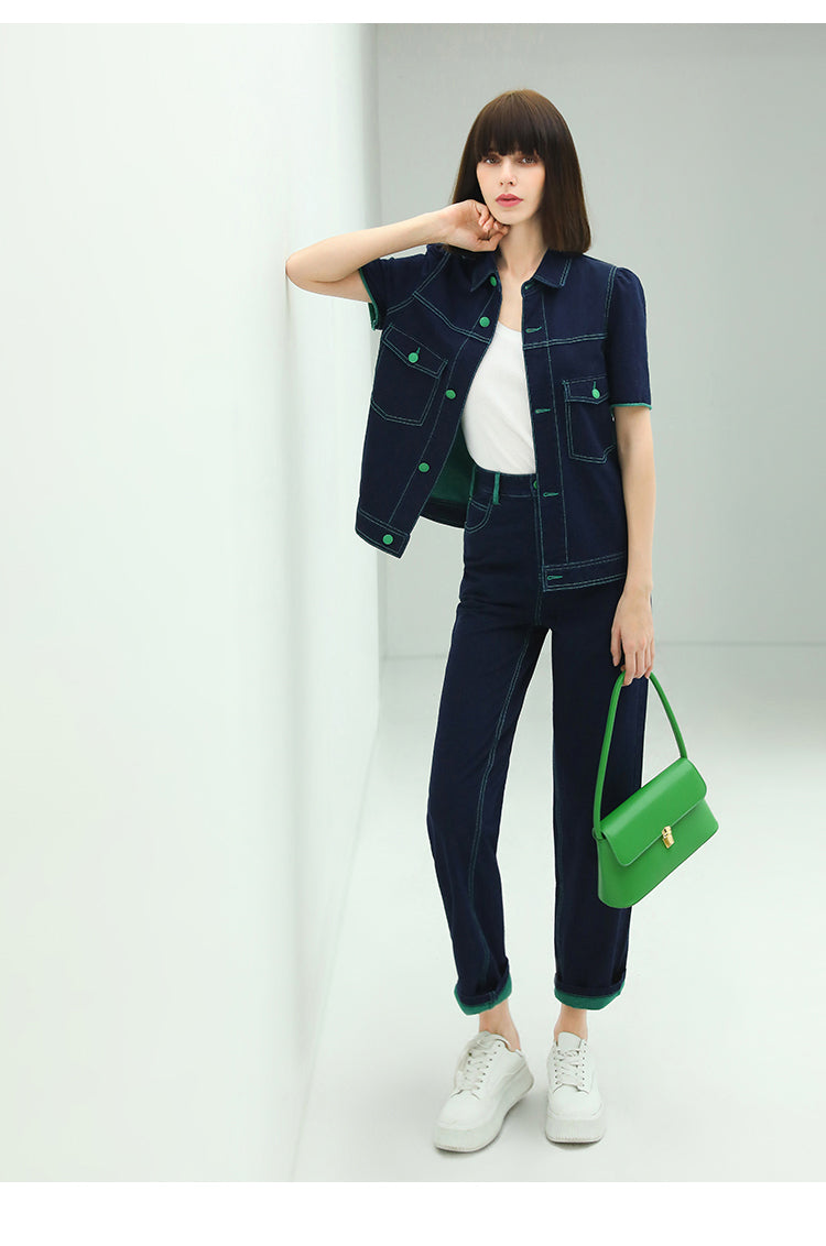 short sleeved navy blue jacket with contrast stitching all navy 2