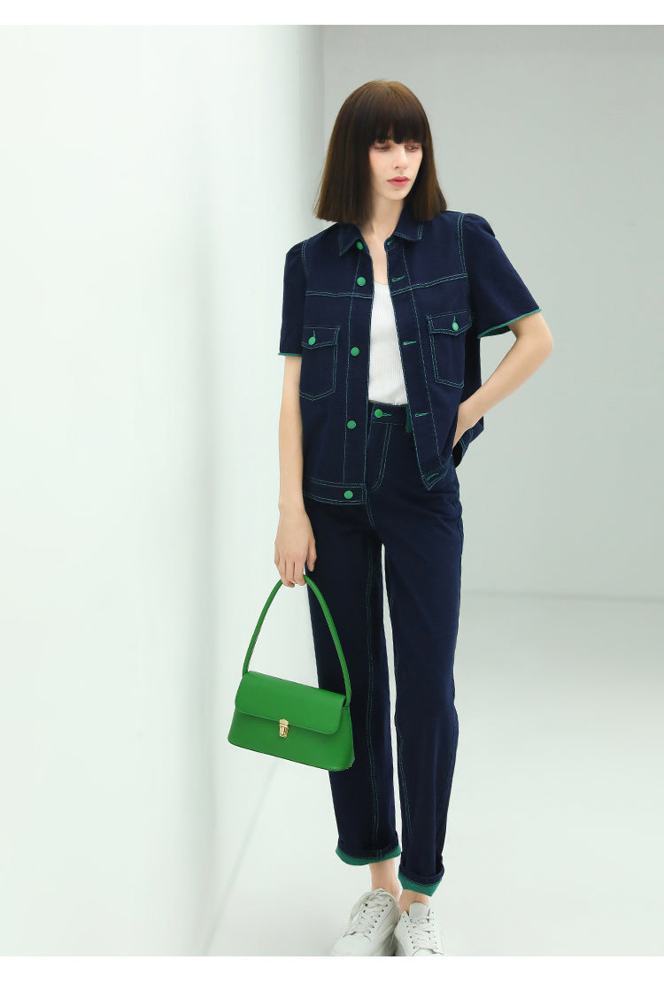 short sleeved navy blue jacket with contrast stitching all navy 3