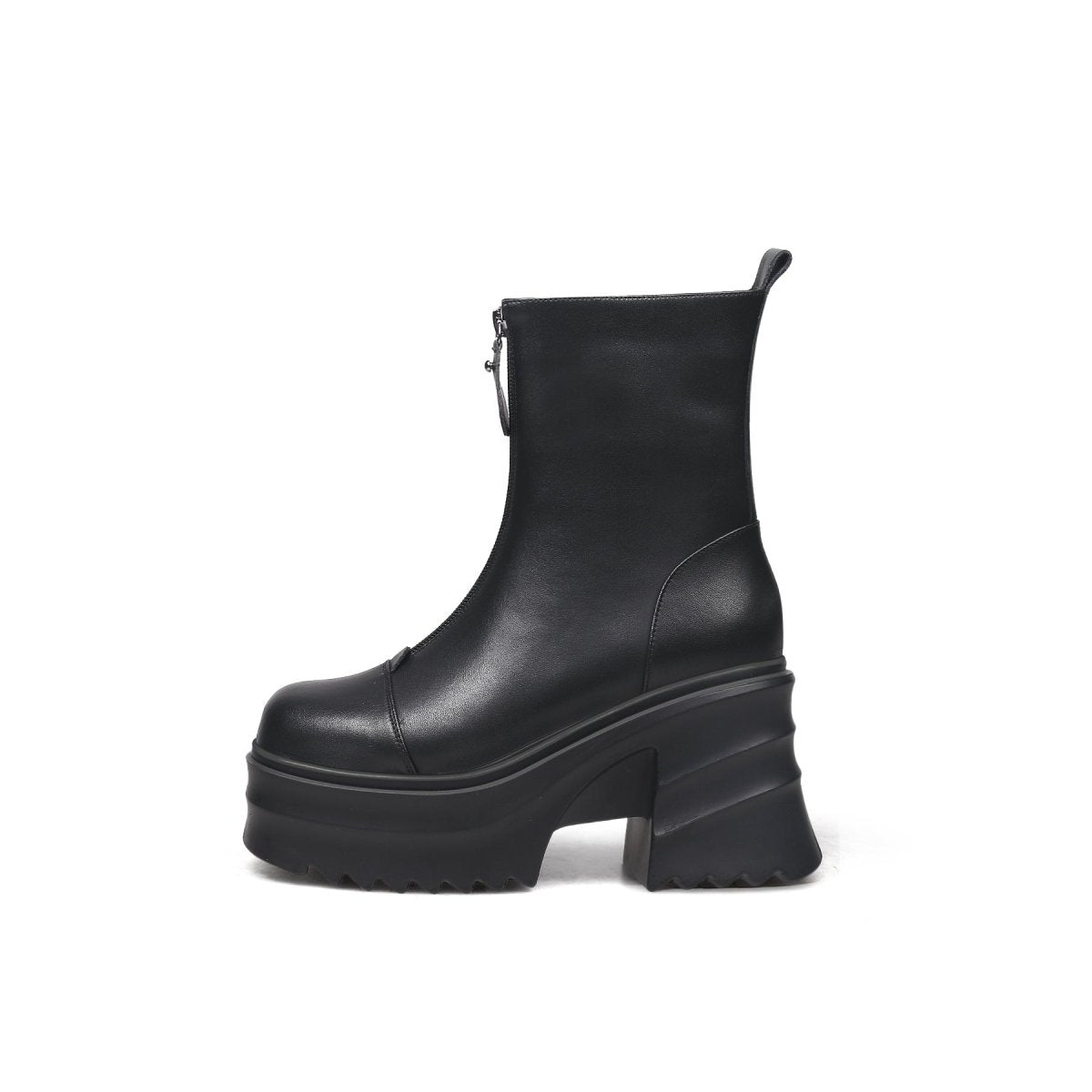 side zip black leather platform ankle boots all black 1