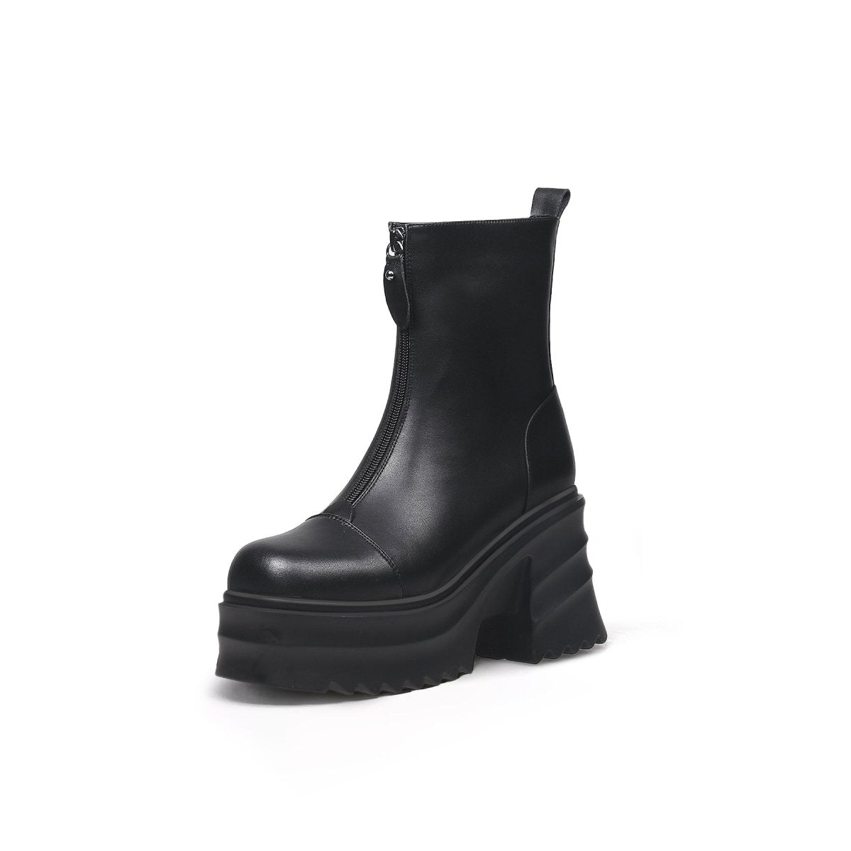 side zip black leather platform ankle boots all black 2