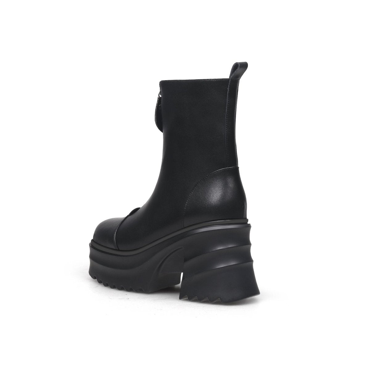 side zip black leather platform ankle boots all black 3