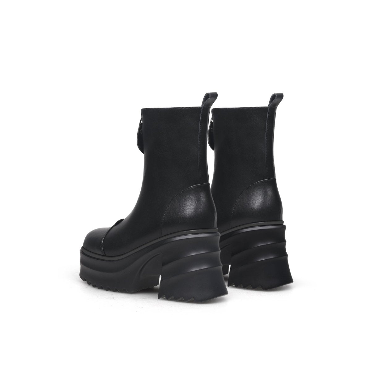 side zip black leather platform ankle boots all black 4