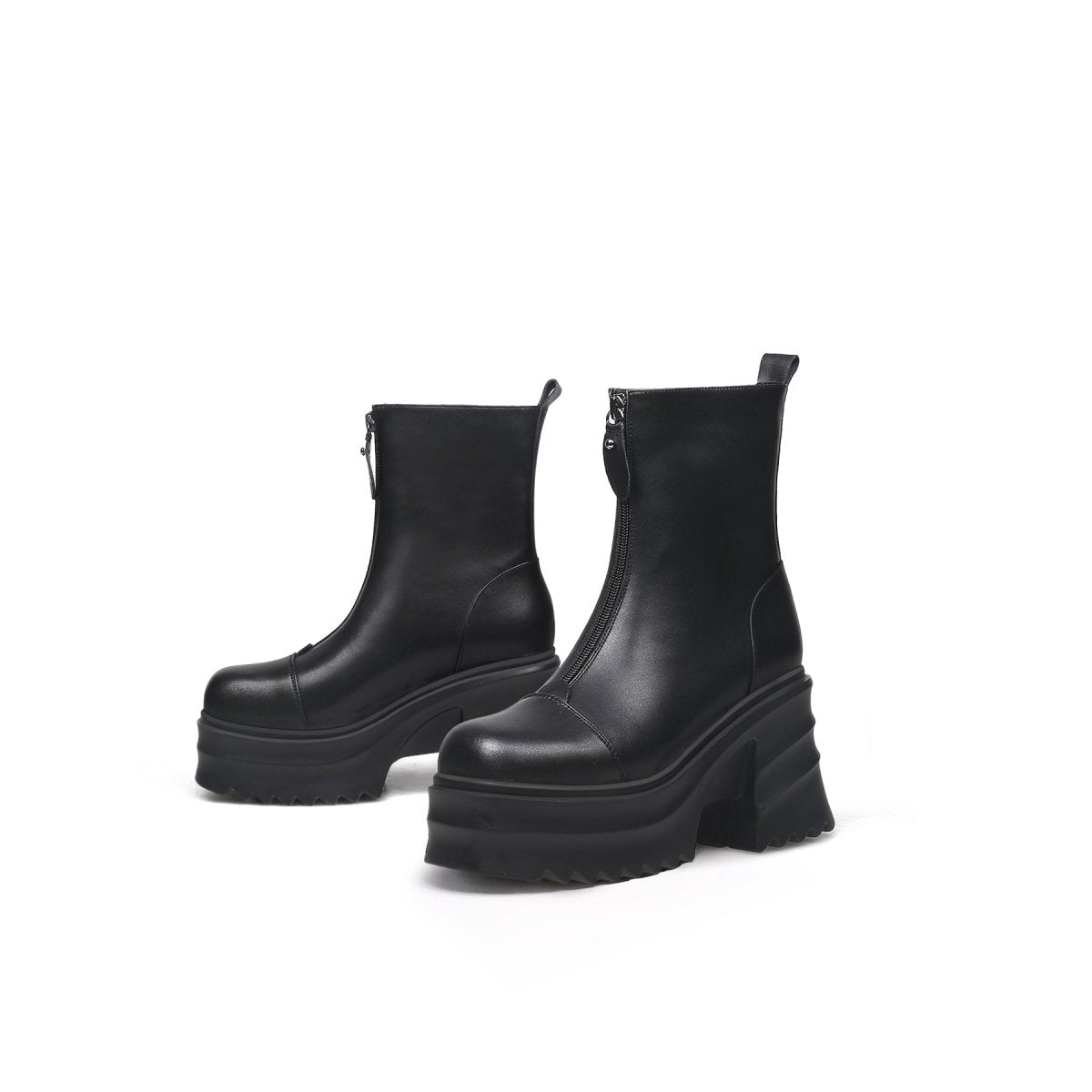 side zip black leather platform ankle boots all black 5