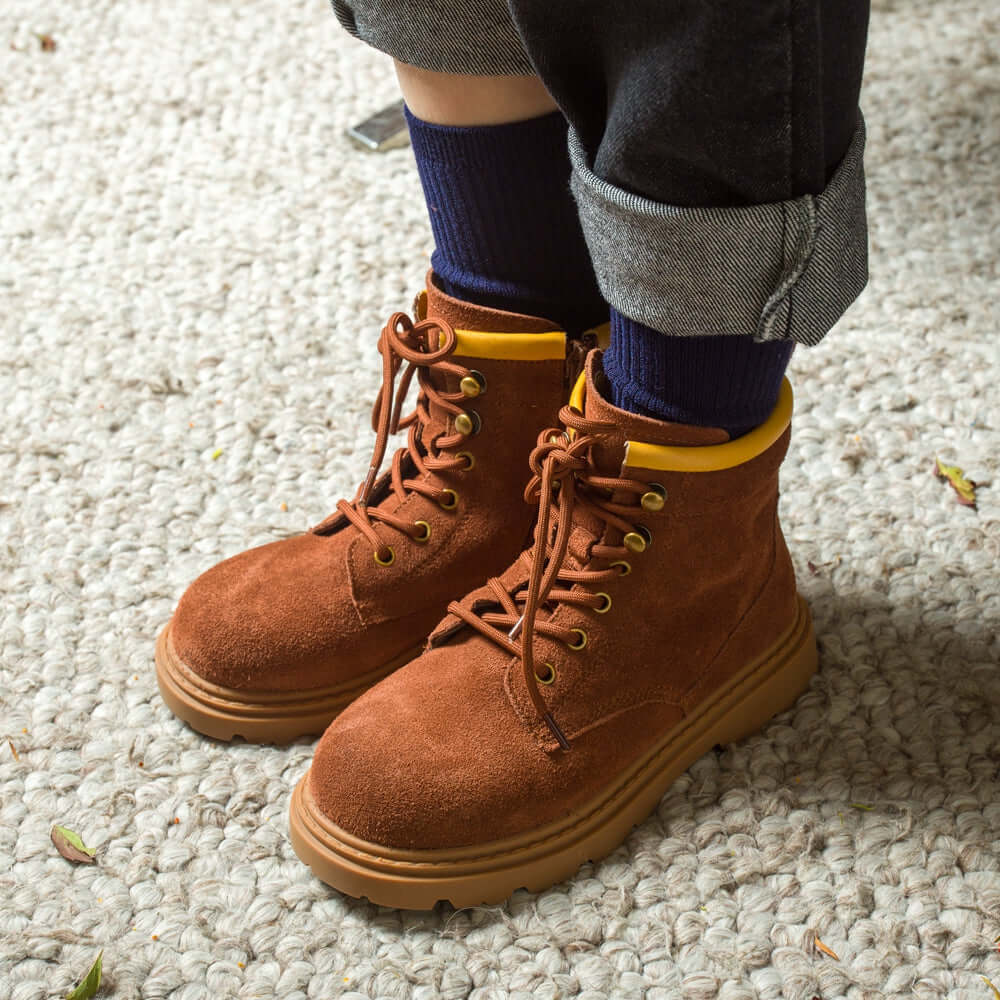 side zip kids suede trucker boots all brown 6