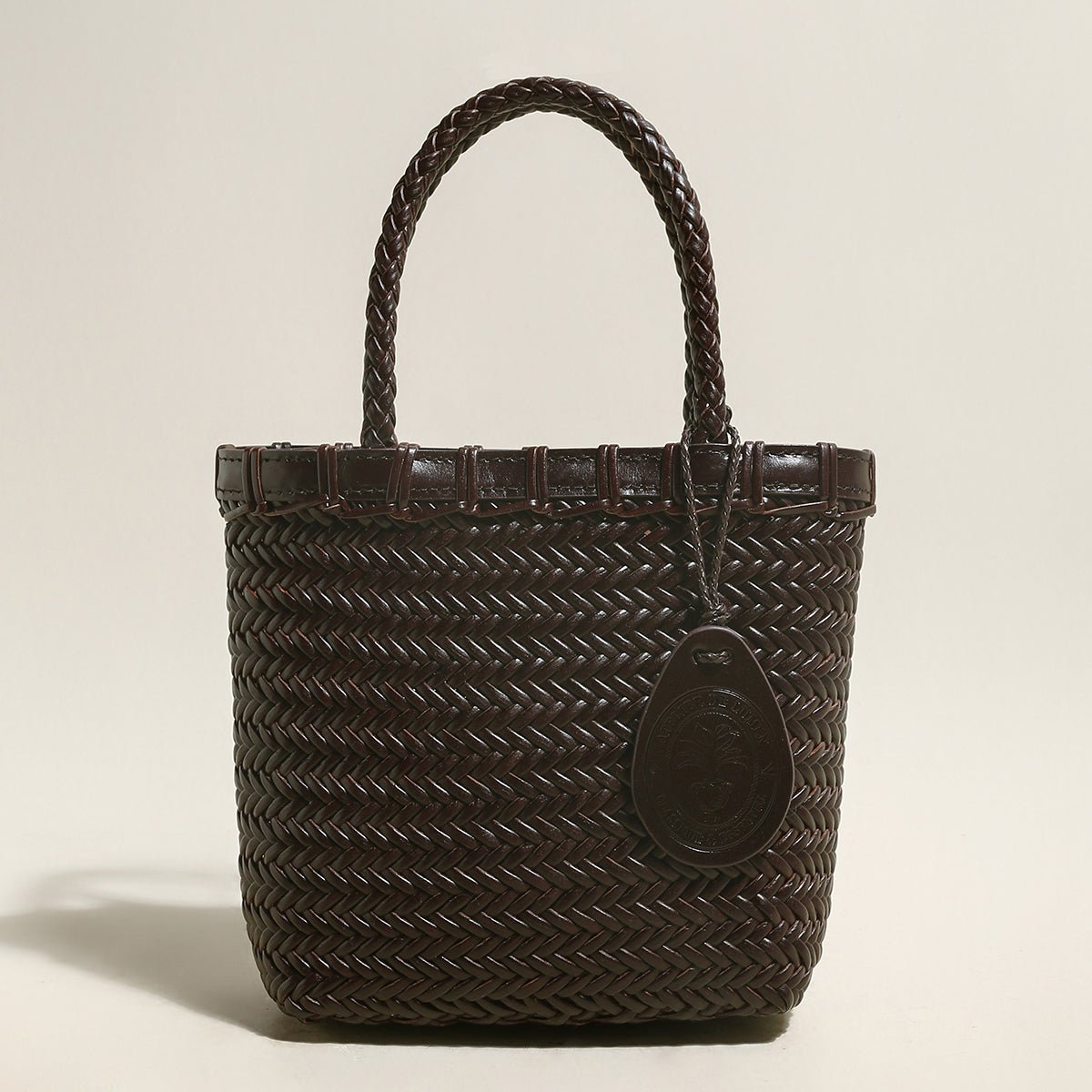 Siena Handwoven Calf Leather Basket Tote – Artisan Herringbone Leather Carryall with Signature Charm