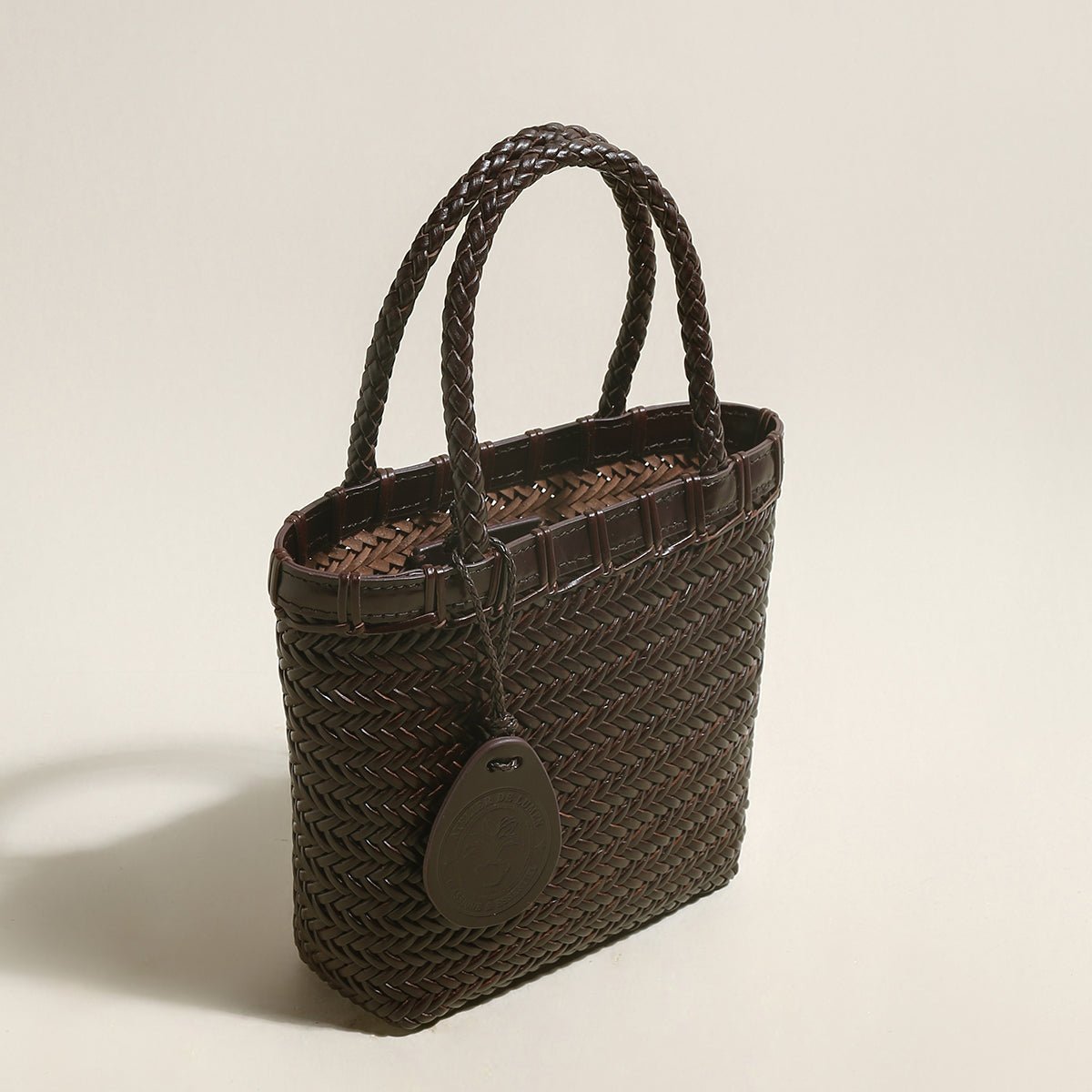 Siena Handwoven Calf Leather Basket Tote – Artisan Herringbone Leather Carryall with Signature Charm