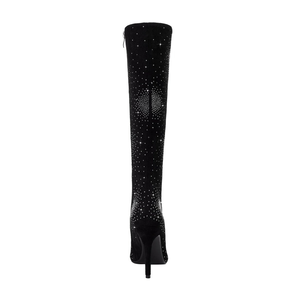 Silver Crystal Burst Black Pointed Knee High Boots - 0cm