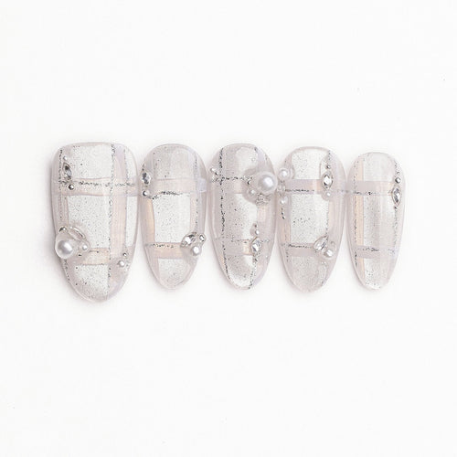 Silver Feather Luster 3D Press-On Nails