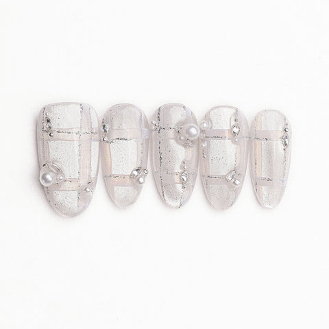 Silver Feather Luster 3D Press-On Nails