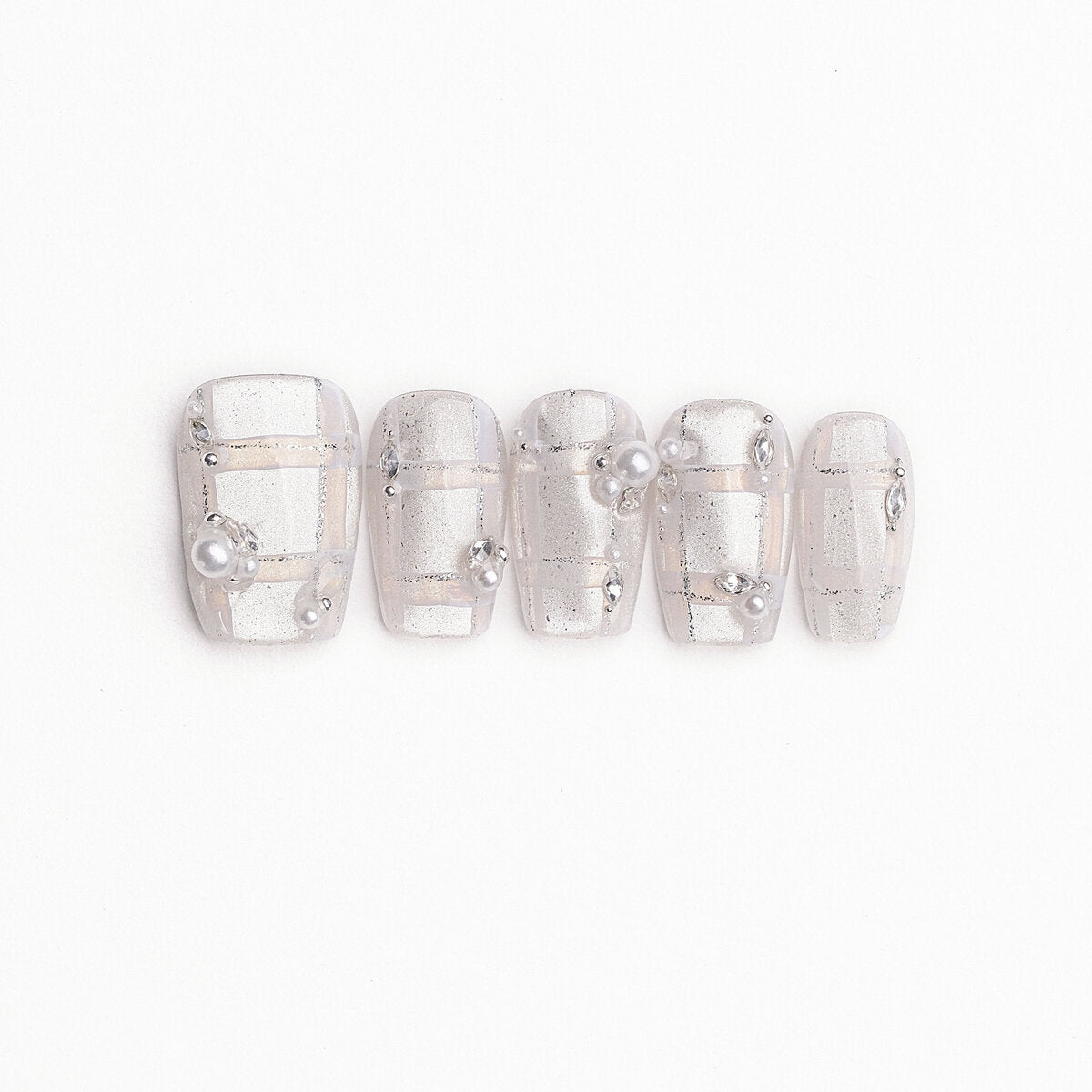 Silver Feather Luster 3D Press-On Nails