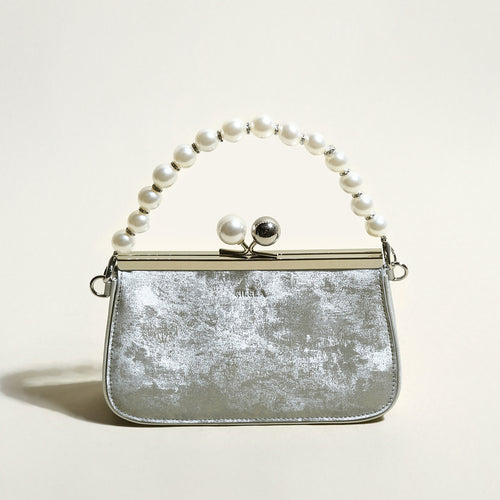 silver pearl ball clasp top handle bag silver 1
