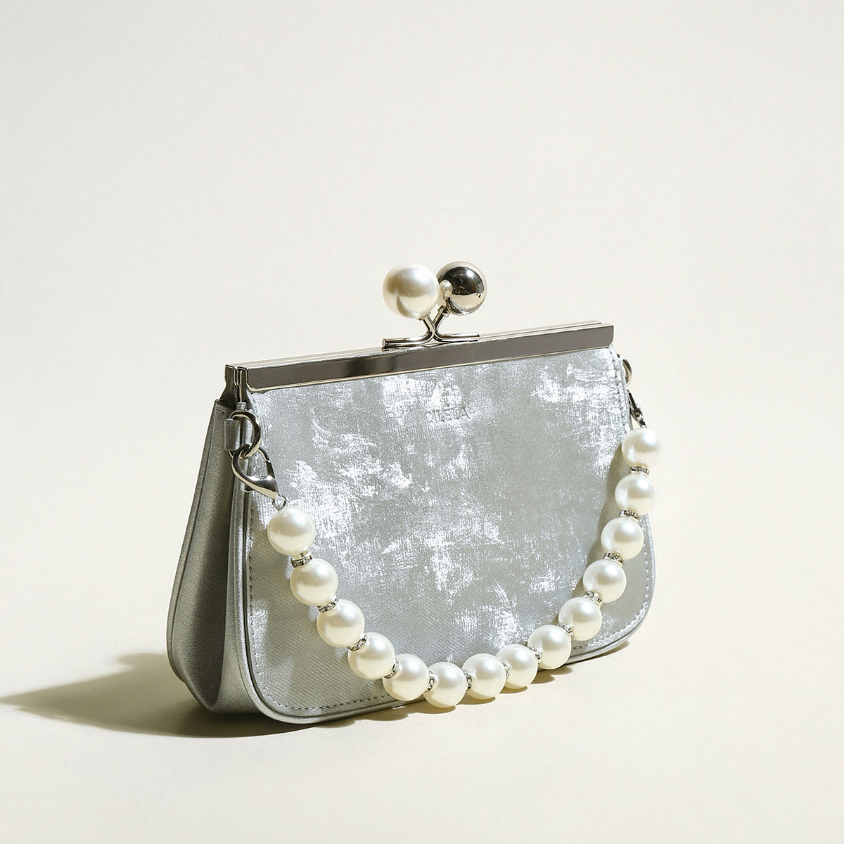 silver pearl ball clasp top handle bag silver 2