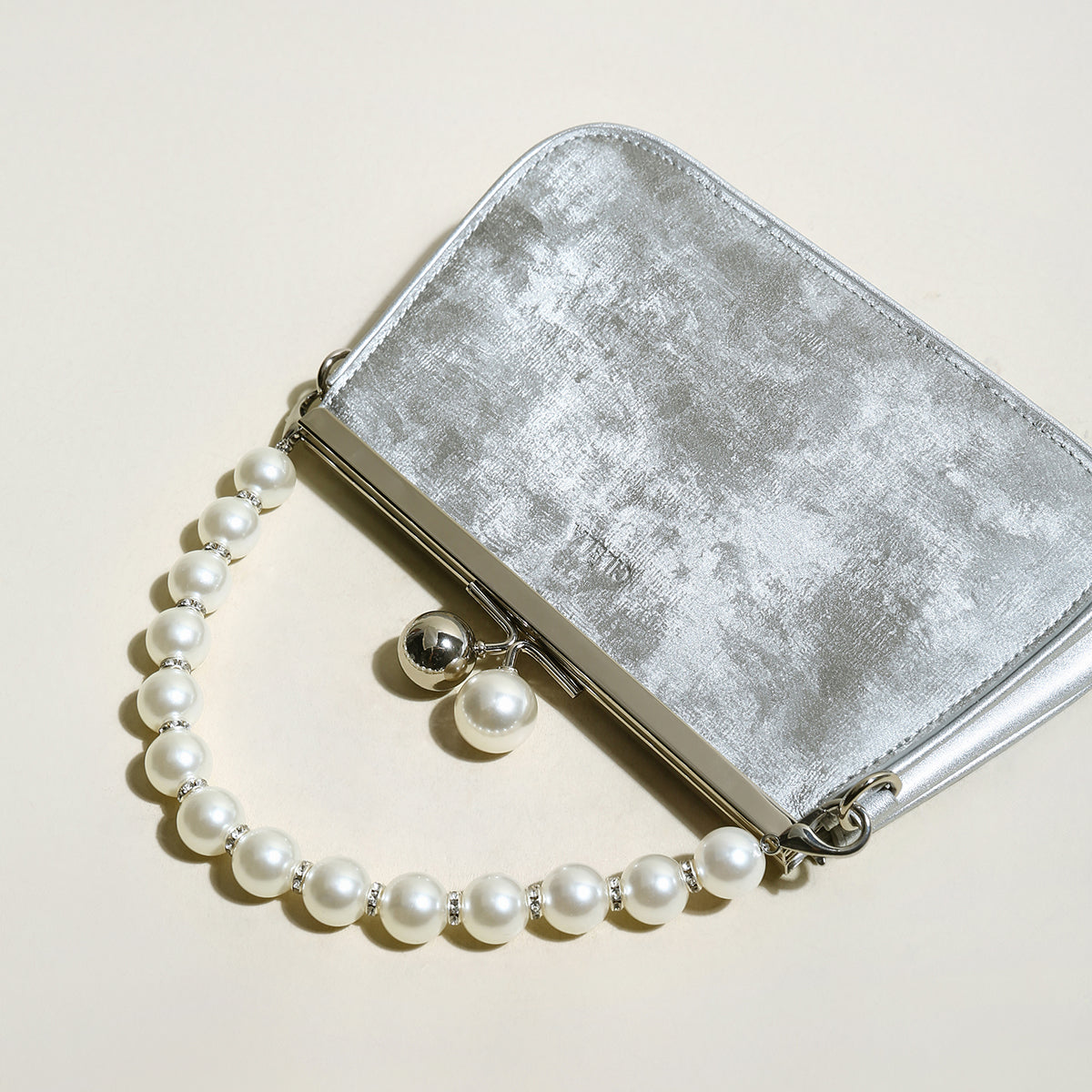 silver pearl ball clasp top handle bag silver 3
