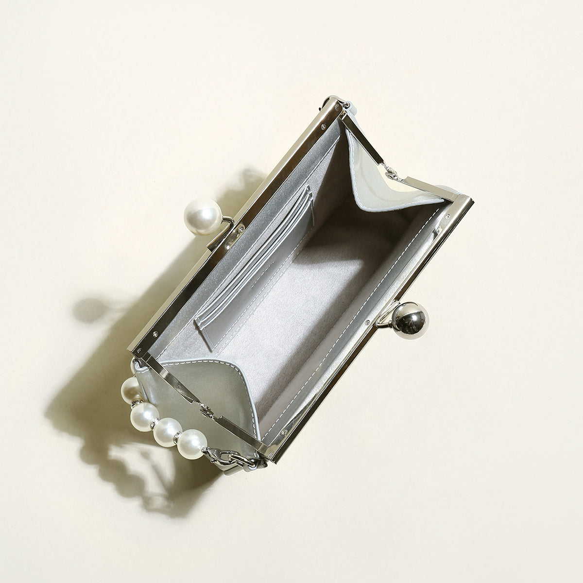 silver pearl ball clasp top handle bag silver 4