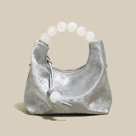 Silver Pearl Top Handle Bag