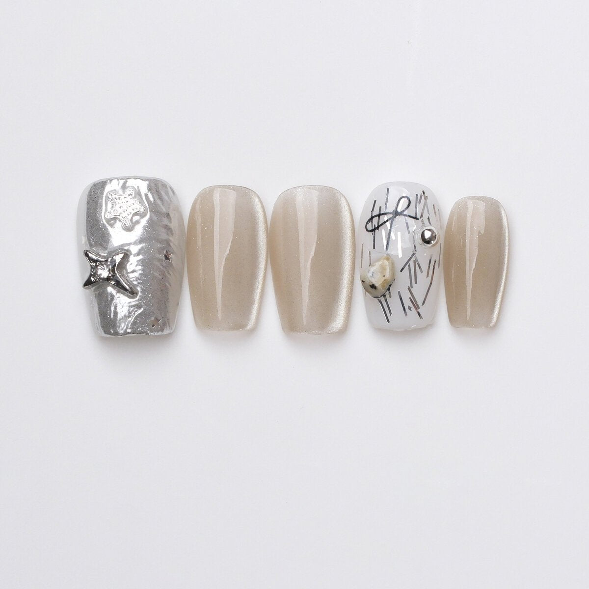 Silver Trace 3D Press-On Nails