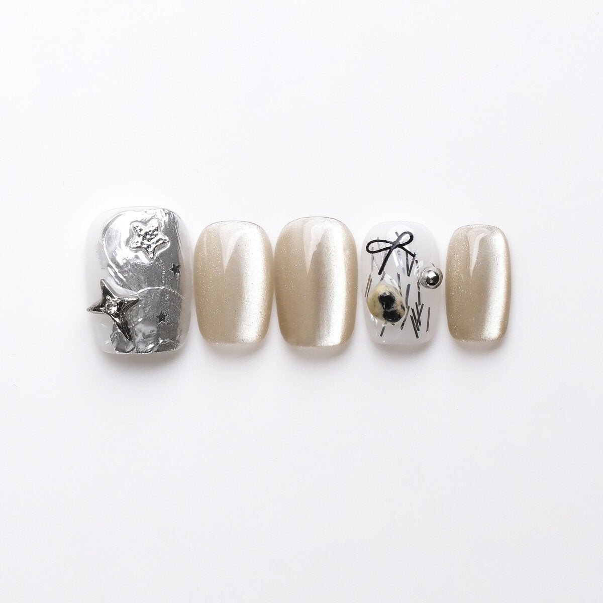 Silver Trace 3D Press-On Nails