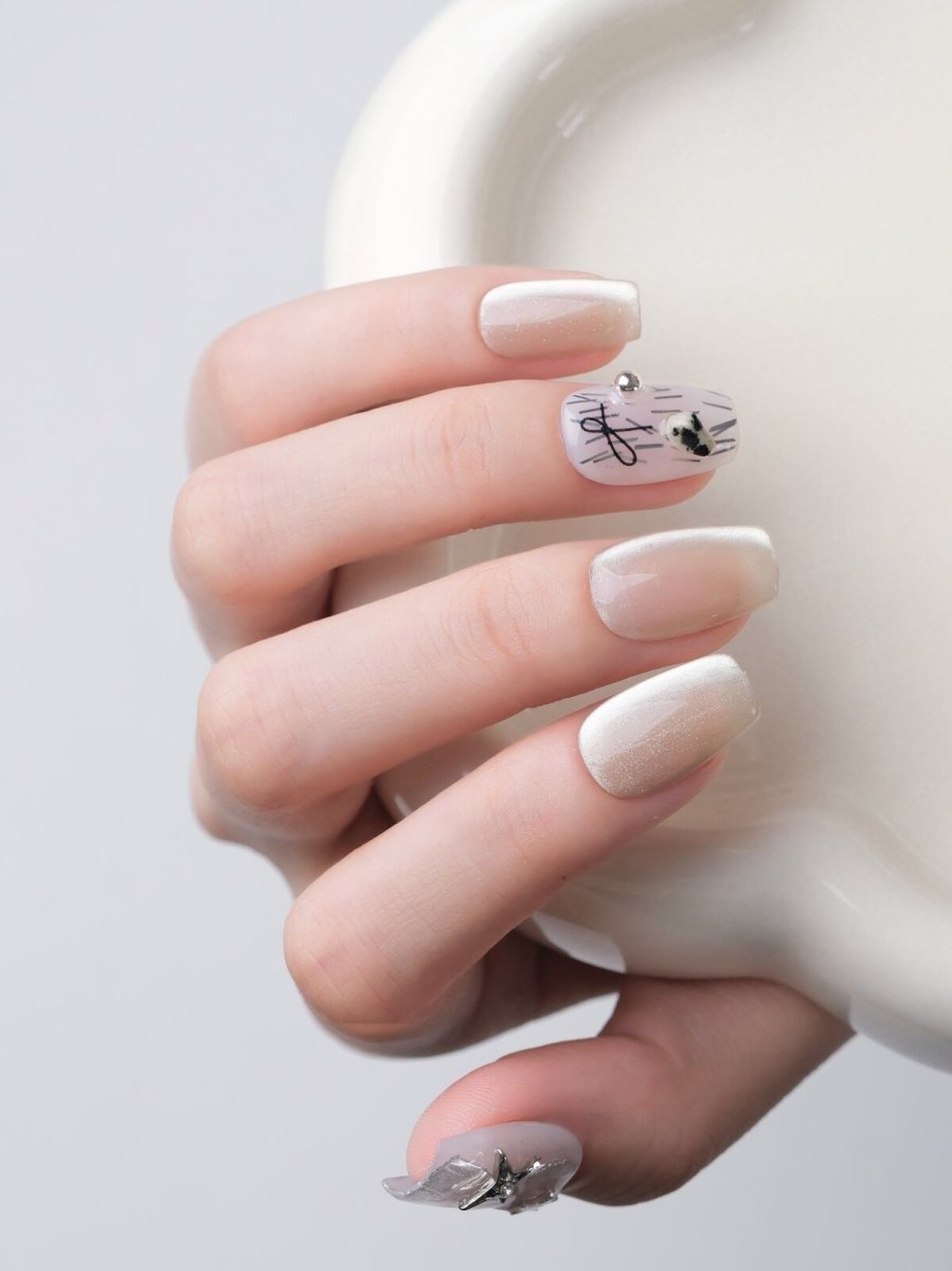 Silver Trace 3D Press-On Nails