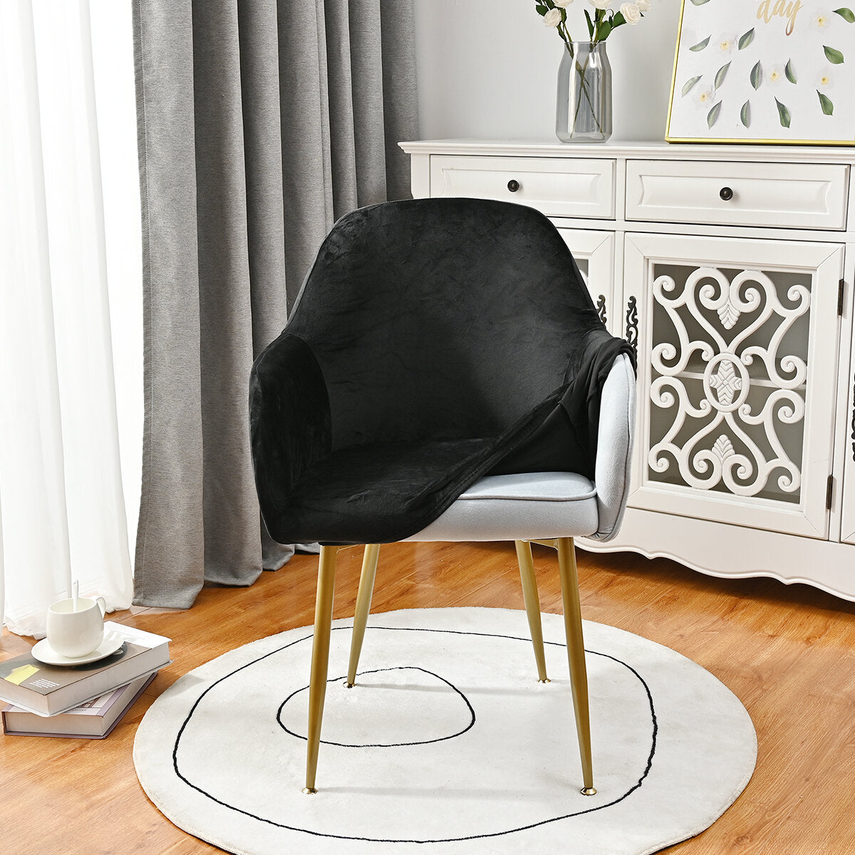 Silverfox Velvet Stretch Curved Chair Slipcover – Elastic Armchair Cover
