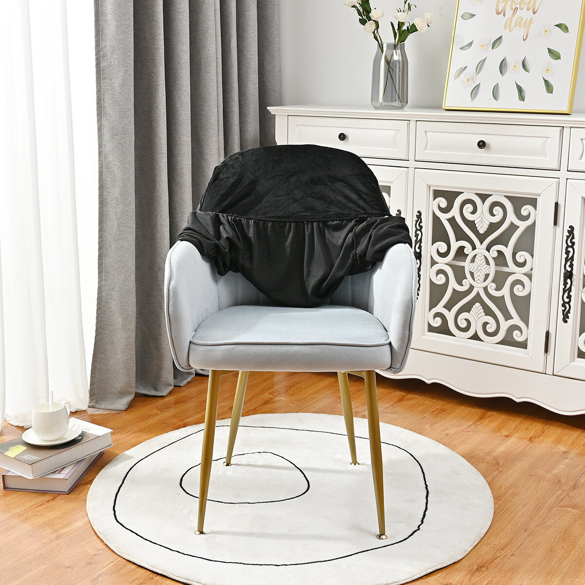 Silverfox Velvet Stretch Curved Chair Slipcover – Elastic Armchair Cover