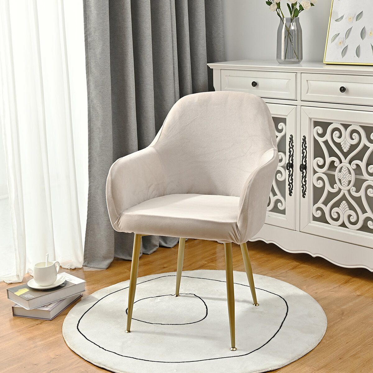 Silverfox Velvet Stretch Curved Chair Slipcover – Elastic Armchair Cover