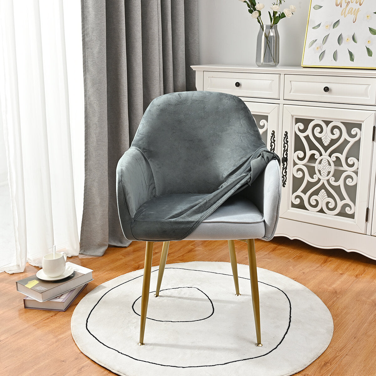 Silverfox Velvet Stretch Curved Chair Slipcover – Elastic Armchair Cover
