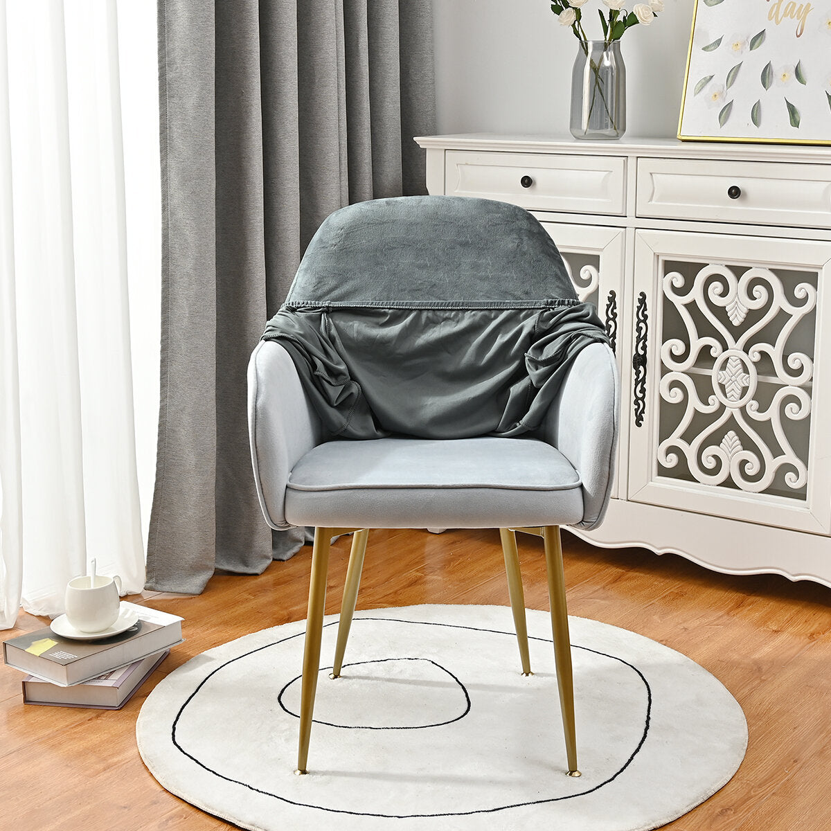 Silverfox Velvet Stretch Curved Chair Slipcover – Elastic Armchair Cover