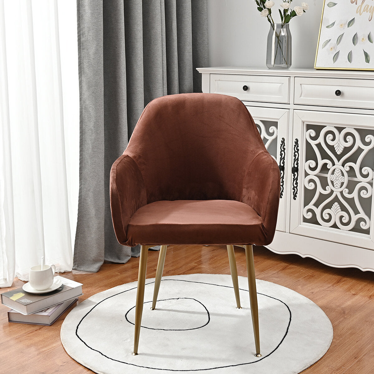Silverfox Velvet Stretch Curved Chair Slipcover – Elastic Armchair Cover